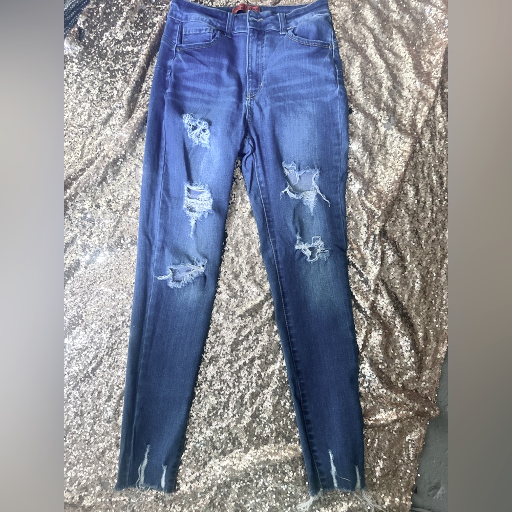 Wax Jean “Butt, I love you” Ripped Indigo Skinny Jeans sz 7